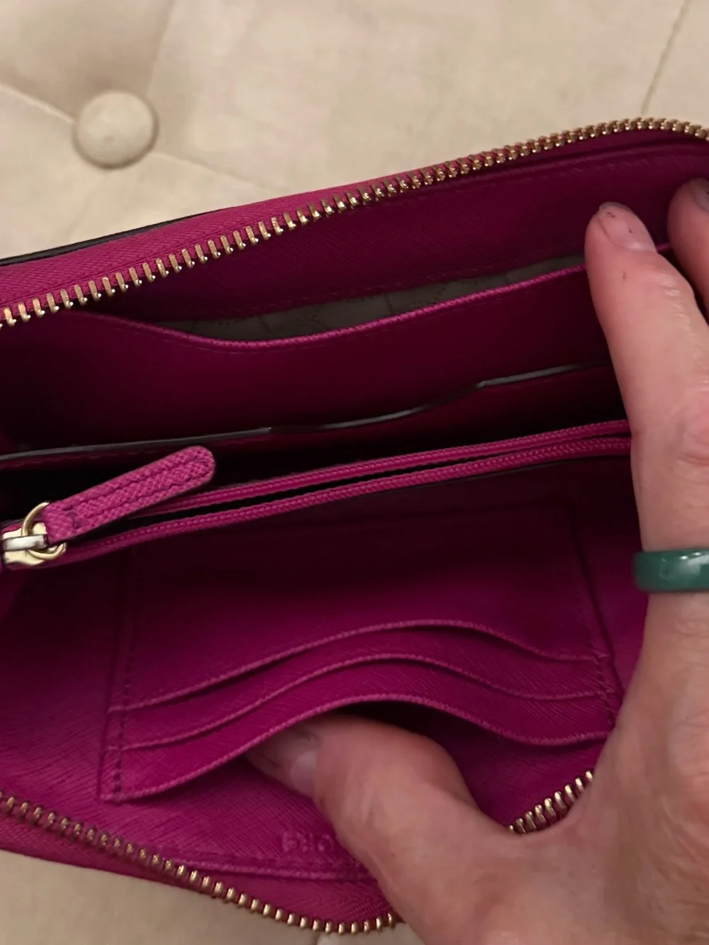 Michael Kors Fuchsia Saffiano Zip Wallet with Gold Logo